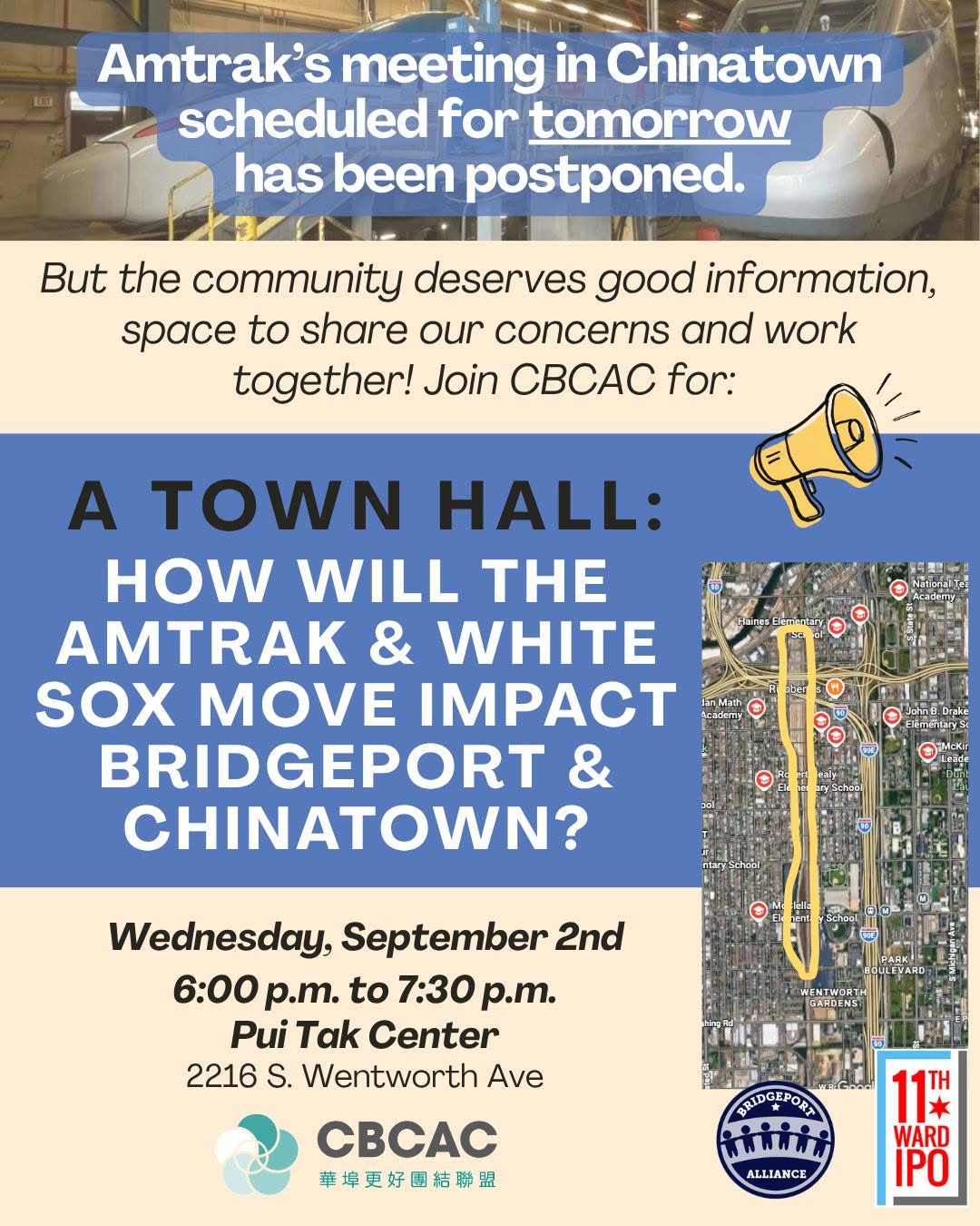 Community Meeting Wednesday, September 4 6PM - Pui Tak Center